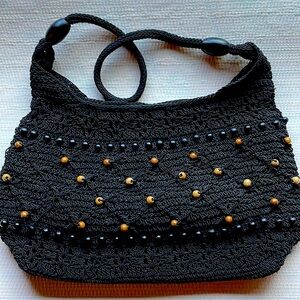 Black macrame beaded purse